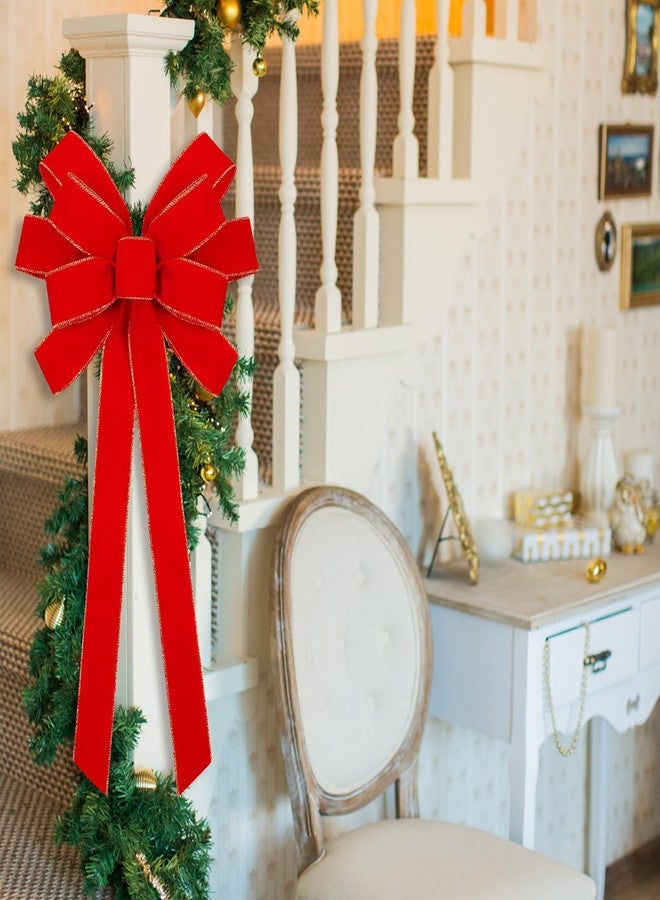 Fovths 2 Pieces Red Christmas Bows 36 x 18 Inches Large Velvet Christmas Wreath Bow with Glitter Gold Edge Christmas Tree Topper Ornament Bow for Christmas Home Indoor Outdoor Door Decor - Image 4